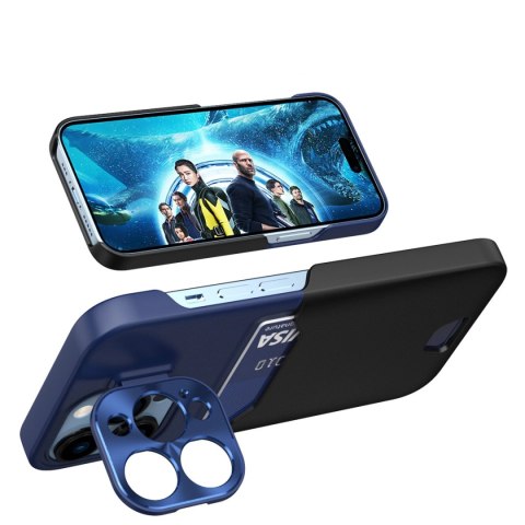 Leather Stand Case etui do iPhone 14 Plus pokrowiec portfel na kartę z podstawką niebieskie Leather Stand Case etui do iPhone 14 Plus pokrowiec portfel na kartę z podstawką niebieskie