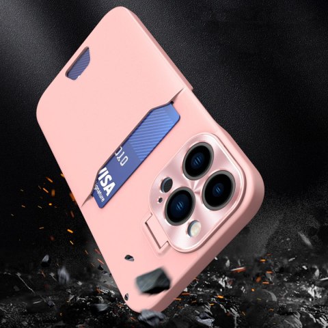 Leather Stand Case etui do iPhone 14 Plus pokrowiec portfel na kartę z podstawką różowe Leather Stand Case etui do iPhone 14 Plus pokrowiec portfel na kartę z podstawką różowe