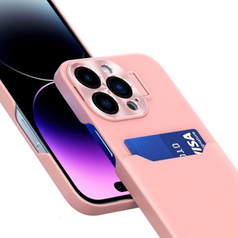 Leather Stand Case etui do iPhone 14 Plus pokrowiec portfel na kartę z podstawką różowe Leather Stand Case etui do iPhone 14 Plus pokrowiec portfel na kartę z podstawką różowe