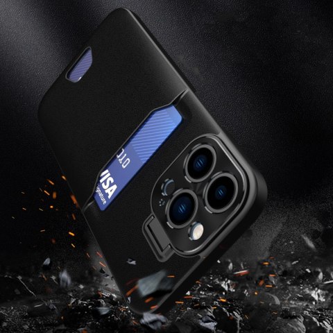 Leather Stand Case etui do iPhone 14 Pro Max pokrowiec portfel na kartę z podstawką czarne Leather Stand Case etui do iPhone 14 Pro Max pokrowiec portfel na kartę z podstawką czarne
