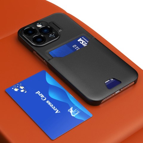 Leather Stand Case etui do iPhone 14 Pro Max pokrowiec portfel na kartę z podstawką czarne Leather Stand Case etui do iPhone 14 Pro Max pokrowiec portfel na kartę z podstawką czarne