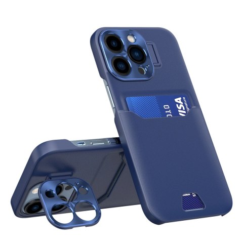 Leather Stand Case etui do iPhone 14 Pro Max pokrowiec portfel na kartę z podstawką niebieskie Leather Stand Case etui do iPhone 14 Pro Max pokrowiec portfel na kartę z podstawką niebieskie