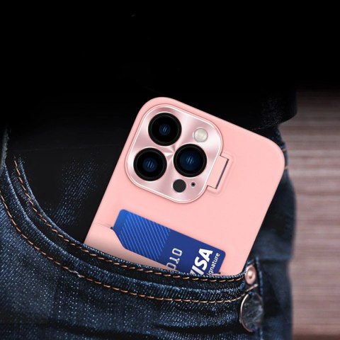 Leather Stand Case etui do iPhone 14 Pro Max pokrowiec portfel na kartę z podstawką różowe Leather Stand Case etui do iPhone 14 Pro Max pokrowiec portfel na kartę z podstawką różowe