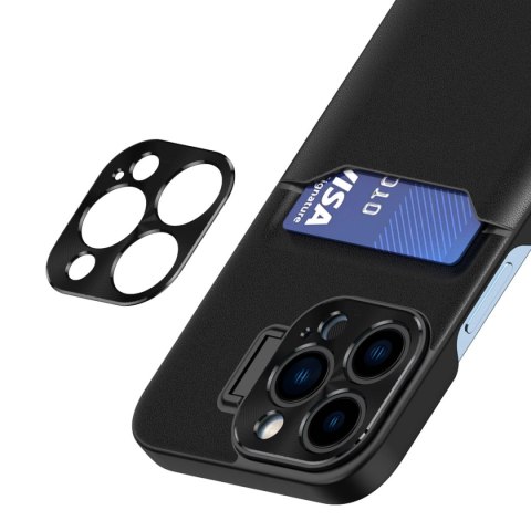Leather Stand Case etui do iPhone 14 Pro pokrowiec portfel na kartę z podstawką czarne Leather Stand Case etui do iPhone 14 Pro pokrowiec portfel na kartę z podstawką czarne