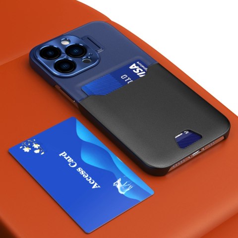 Leather Stand Case etui do iPhone 14 Pro pokrowiec portfel na kartę z podstawką niebieskie Leather Stand Case etui do iPhone 14 Pro pokrowiec portfel na kartę z podstawką niebieskie