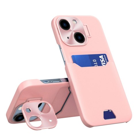 Leather Stand Case etui do iPhone 14 pokrowiec portfel na kartę z podstawką różowe Leather Stand Case etui do iPhone 14 pokrowiec portfel na kartę z podstawką różowe