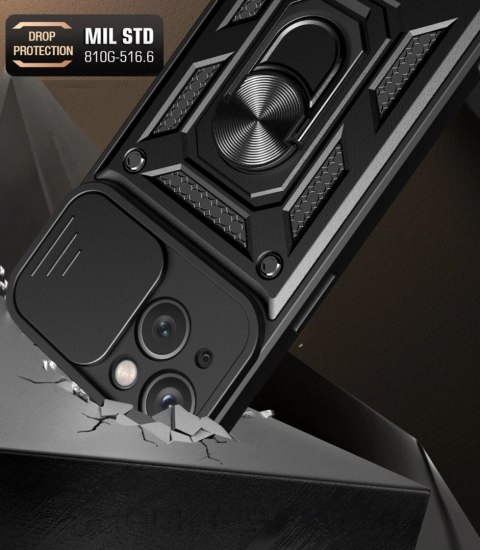 Pancerne etui z podstawką i osłoną aparatu do iPhone 15 Plus Hybrid Armor Camshield - czarne Pancerne etui z podstawką i osłoną aparatu do iPhone 15 Plus Hybrid Armor Camshield - czarne