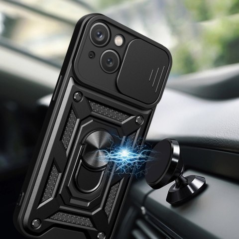 Pancerne etui z podstawką i osłoną aparatu do iPhone 15 Plus Hybrid Armor Camshield - czarne Pancerne etui z podstawką i osłoną aparatu do iPhone 15 Plus Hybrid Armor Camshield - czarne
