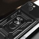 Pancerne etui z podstawką i osłoną aparatu do iPhone 15 Plus Hybrid Armor Camshield - czarne