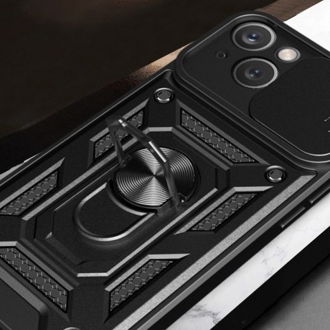 Pancerne etui z podstawką i osłoną aparatu do iPhone 15 Plus Hybrid Armor Camshield - czarne Pancerne etui z podstawką i osłoną aparatu do iPhone 15 Plus Hybrid Armor Camshield - czarne