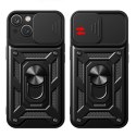 Pancerne etui z podstawką i osłoną aparatu do iPhone 15 Plus Hybrid Armor Camshield - czarne