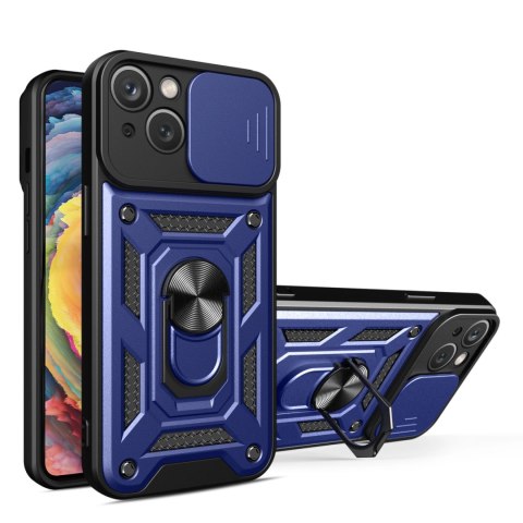 Pancerne etui z podstawką i osłoną aparatu do iPhone 15 Plus Hybrid Armor Camshield - niebieskie Pancerne etui z podstawką i osłoną aparatu do iPhone 15 Plus Hybrid Armor Camshield - niebieskie