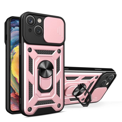 Pancerne etui z podstawką i osłoną aparatu do iPhone 15 Plus Hybrid Armor Camshield - różowe Pancerne etui z podstawką i osłoną aparatu do iPhone 15 Plus Hybrid Armor Camshield - różowe