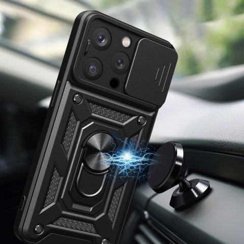 Pancerne etui z podstawką i osłoną aparatu do iPhone 15 Pro Max Hybrid Armor Camshield - czarne Pancerne etui z podstawką i osłoną aparatu do iPhone 15 Pro Max Hybrid Armor Camshield - czarne