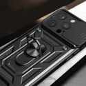 Pancerne etui z podstawką i osłoną aparatu do iPhone 15 Pro Max Hybrid Armor Camshield - czarne
