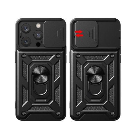 Pancerne etui z podstawką i osłoną aparatu do iPhone 15 Pro Max Hybrid Armor Camshield - czarne Pancerne etui z podstawką i osłoną aparatu do iPhone 15 Pro Max Hybrid Armor Camshield - czarne