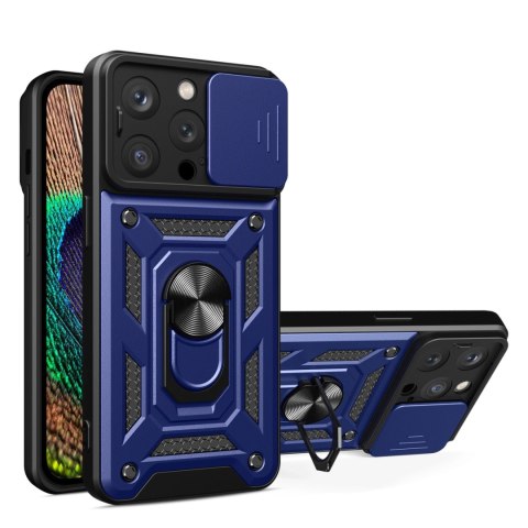 Pancerne etui z podstawką i osłoną aparatu do iPhone 15 Pro Max Hybrid Armor Camshield - niebieskie Pancerne etui z podstawką i osłoną aparatu do iPhone 15 Pro Max Hybrid Armor Camshield - niebieskie