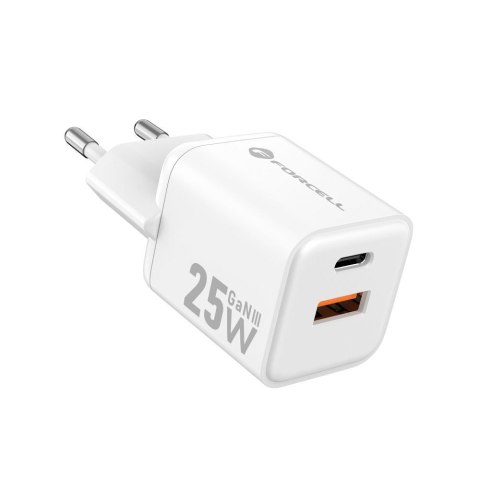Ładowarka sieciowa do telefonu Forcell F-Energy Mini GaN III USB C + USB A QC4.0 PD 25W VT-25B biała #1 Ładowarka sieciowa do telefonu Forcell F-Energy Mini GaN III USB C + USB A QC4.0 PD 25W VT-25B biała #1