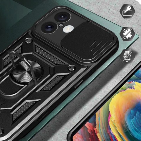 Etui Hybrid Armor Camshield na iPhone 16 Plus pancerne z osłoną na aparat z podstawką - czarne Etui Hybrid Armor Camshield na iPhone 16 Plus pancerne z osłoną na aparat z podstawką - czarne