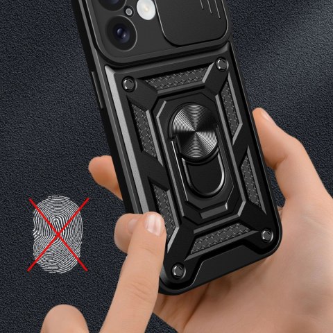 Etui Hybrid Armor Camshield na iPhone 16 Plus pancerne z osłoną na aparat z podstawką - czarne Etui Hybrid Armor Camshield na iPhone 16 Plus pancerne z osłoną na aparat z podstawką - czarne