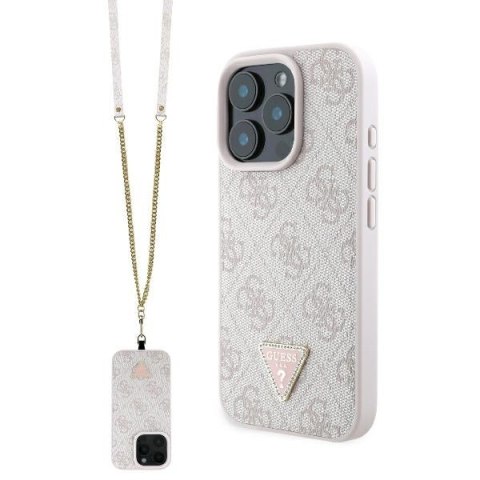 Guess nakładka Leather Metal Logo Strass Crossbody do iPhone 16 Pro Max 6,9" GUHCP16XP4TDSCPP różowa Guess nakładka Leather Metal Logo Strass Crossbody do iPhone 16 Pro Max 6,9" GUHCP16XP4TDSCPP różowa