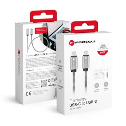 Kabel USB C do USB C Forcell F-Energy QC4.0 PD 3A 60W Metal 1 m C237 srebrny