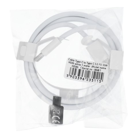 Kabel Typ C do Typ C PD QC3.0 3A 30W HD26 1 m biały Kabel Typ C do Typ C PD QC3.0 3A 30W HD26 1 m biały
