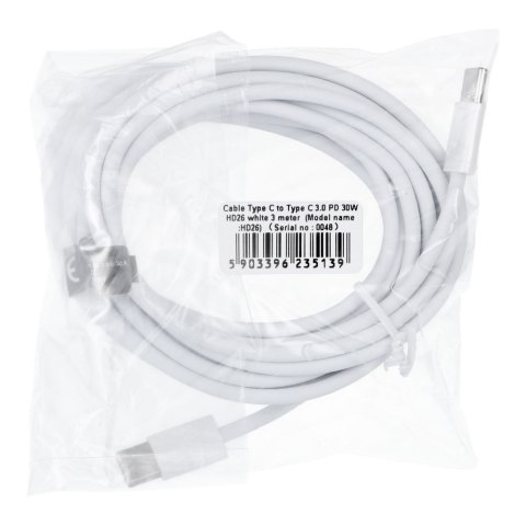 Kabel Typ C do Typ C PD QC3.0 3A 30W HD26 3 m biały Kabel Typ C do Typ C PD QC3.0 3A 30W HD26 3 m biały