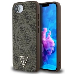 Guess Nakładka HC MagSafe PU 4G Ring Triangle Logo do iPhone 16e Brązowa