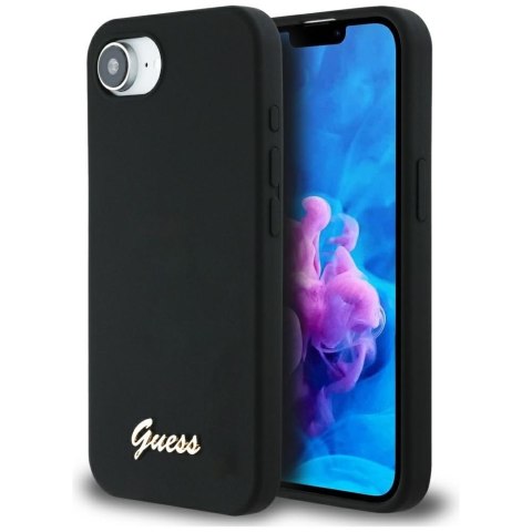 Guess Nakładka HC Silicone Script Metal Logo do iPhone 16e Czarna Guess Nakładka HC Silicone Script Metal Logo do iPhone 16e Czarna