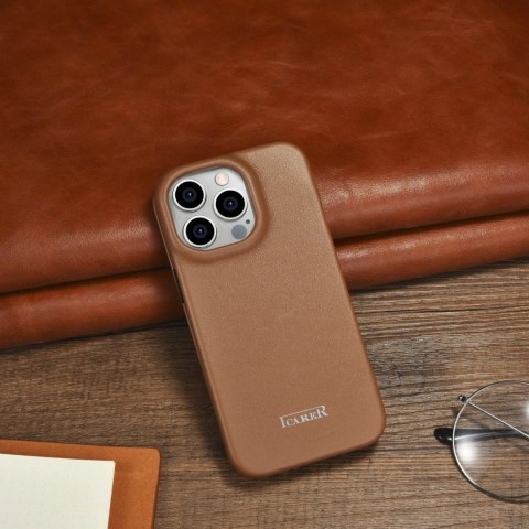 ICarer CE Premium Leather Folio Case skórzane etui iPhone 14 Pro z klapką magnetyczne MagSafe brązowy (WMI14220714-BN) ICarer CE Premium Leather Folio Case skórzane etui iPhone 14 Pro z klapką magnetyczne MagSafe brązowy (WMI14220714-BN)
