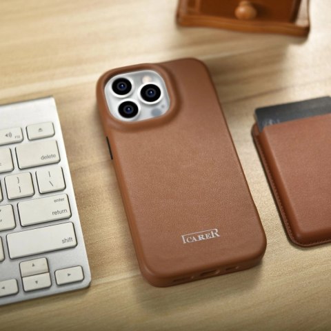 ICarer CE Premium Leather Folio Case skórzane etui iPhone 14 Pro z klapką magnetyczne MagSafe brązowy (WMI14220714-BN) ICarer CE Premium Leather Folio Case skórzane etui iPhone 14 Pro z klapką magnetyczne MagSafe brązowy (WMI14220714-BN)