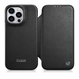 ICarer CE Premium Leather Folio Case skórzane etui iPhone 14 Pro z klapką magnetyczne MagSafe czarny (WMI14220714-BK)