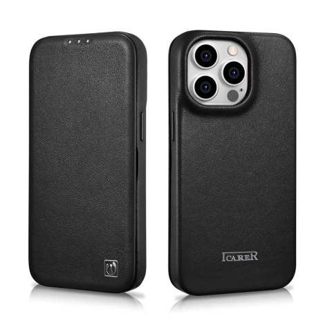 ICarer CE Premium Leather Folio Case skórzane etui iPhone 14 Pro z klapką magnetyczne MagSafe czarny (WMI14220714-BK) ICarer CE Premium Leather Folio Case skórzane etui iPhone 14 Pro z klapką magnetyczne MagSafe czarny (WMI14220714-BK)