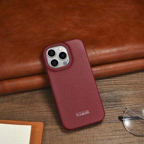 ICarer CE Premium Leather Folio Case skórzane etui iPhone 14 Pro z klapką magnetyczne MagSafe czerwony (WMI14220714-RD) ICarer CE Premium Leather Folio Case skórzane etui iPhone 14 Pro z klapką magnetyczne MagSafe czerwony (WMI14220714-RD)