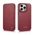 ICarer CE Premium Leather Folio Case skórzane etui iPhone 14 Pro z klapką magnetyczne MagSafe czerwony (WMI14220714-RD)