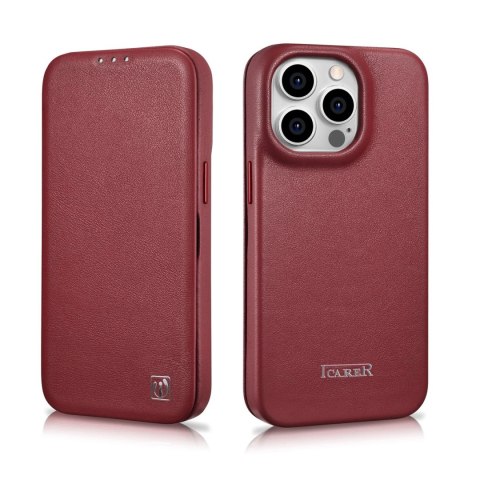 ICarer CE Premium Leather Folio Case skórzane etui iPhone 14 Pro z klapką magnetyczne MagSafe czerwony (WMI14220714-RD) ICarer CE Premium Leather Folio Case skórzane etui iPhone 14 Pro z klapką magnetyczne MagSafe czerwony (WMI14220714-RD)