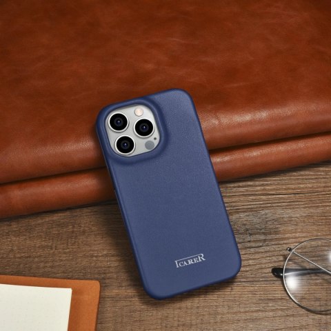 ICarer CE Premium Leather Folio Case skórzane etui iPhone 14 Pro z klapką magnetyczne MagSafe niebieski (WMI14220714-BU) ICarer CE Premium Leather Folio Case skórzane etui iPhone 14 Pro z klapką magnetyczne MagSafe niebieski (WMI14220714-BU)