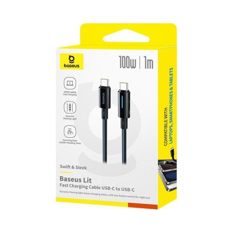 Baseus Lit kabel USB-C - USB-C 2m 100W kosmiczna Czerń Baseus Lit kabel USB-C - USB-C 2m 100W kosmiczna Czerń