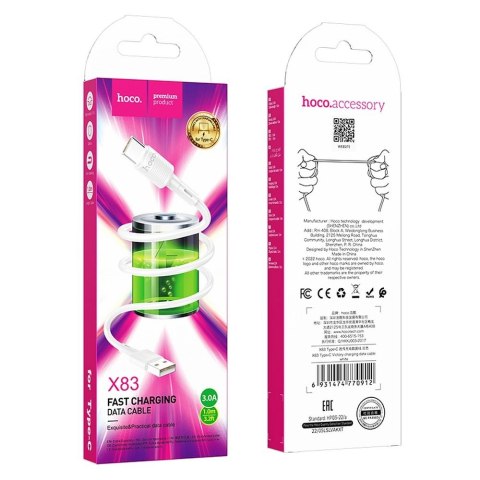 Kabel USB A do USB C Hoco 3A 1 m X83 biały Kabel USB A do USB C Hoco 3A 1 m X83 biały
