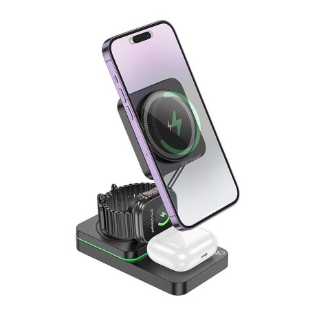 HOCO ładowarka indukcyjna 3w1 kompatybilna z MagSafe 15W CQ10 czarna