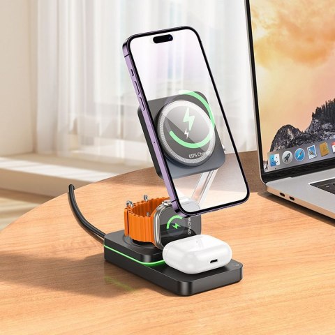 HOCO ładowarka indukcyjna 3w1 kompatybilna z MagSafe 15W CQ10 czarna HOCO ładowarka indukcyjna 3w1 kompatybilna z MagSafe 15W CQ10 czarna