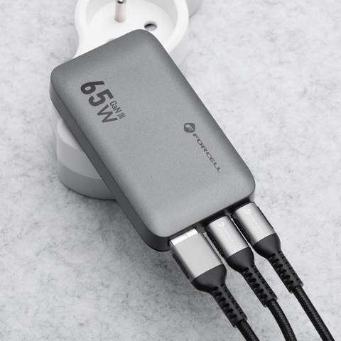 Ładowarka sieciowa do telefonu Forcell F-Energy Ultra slim GaN III 2 x USB C + USB A QC4.0 PD 4A 65W VT-47 szara #1 Ładowarka sieciowa do telefonu Forcell F-Energy Ultra slim GaN III 2 x USB C + USB A QC4.0 PD 4A 65W VT-47 szara #1