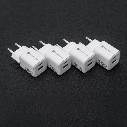 Ładowarka sieciowa do telefonu Forcell F-Energy Mini GaN III USB C + USB A QC4.0 PD 25W VT-25B biała #1 Ładowarka sieciowa do telefonu Forcell F-Energy Mini GaN III USB C + USB A QC4.0 PD 25W VT-25B biała #1