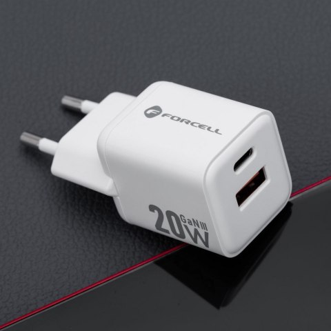 Ładowarka sieciowa do telefonu Forcell F-Energy Mini GaN III USB C + USB A QC4.0 PD 20W VT-35A biała #1 Ładowarka sieciowa do telefonu Forcell F-Energy Mini GaN III USB C + USB A QC4.0 PD 20W VT-35A biała #1