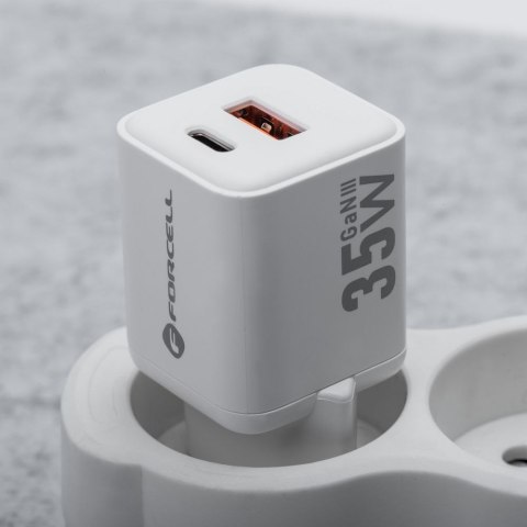 Ładowarka sieciowa do telefonu Forcell F-Energy Mini GaN III USB C + USB A QC4.0 PD 35W VT-35C biała #1 Ładowarka sieciowa do telefonu Forcell F-Energy Mini GaN III USB C + USB A QC4.0 PD 35W VT-35C biała #1