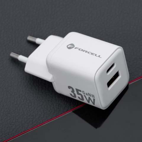 Ładowarka sieciowa do telefonu Forcell F-Energy Mini GaN III USB C + USB A QC4.0 PD 35W VT-35C biała #1 Ładowarka sieciowa do telefonu Forcell F-Energy Mini GaN III USB C + USB A QC4.0 PD 35W VT-35C biała #1