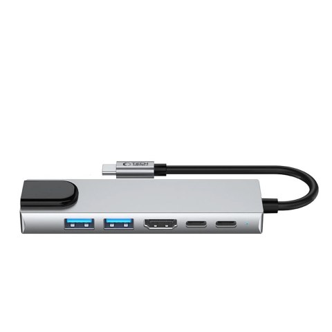 Adapter Tech-Protect HB02 HUB Adapter 6w1 USB-C + USB2.0 + USB3.0 + HDMI 4K 30Hz + RJ45 + PD100W - szary Adapter Tech-Protect HB02 HUB Adapter 6w1 USB-C + USB2.0 + USB3.0 + HDMI 4K 30Hz + RJ45 + PD100W - szary