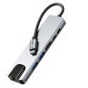 Adapter Tech-Protect HB02 HUB Adapter 6w1 USB-C + USB2.0 + USB3.0 + HDMI 4K 30Hz + RJ45 + PD100W - szary