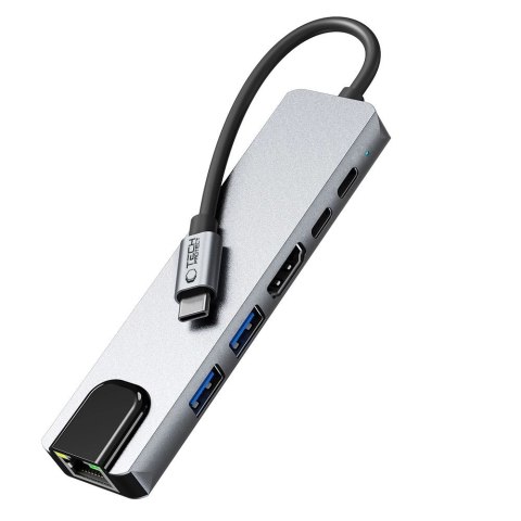 Adapter Tech-Protect HB02 HUB Adapter 6w1 USB-C + USB2.0 + USB3.0 + HDMI 4K 30Hz + RJ45 + PD100W - szary Adapter Tech-Protect HB02 HUB Adapter 6w1 USB-C + USB2.0 + USB3.0 + HDMI 4K 30Hz + RJ45 + PD100W - szary